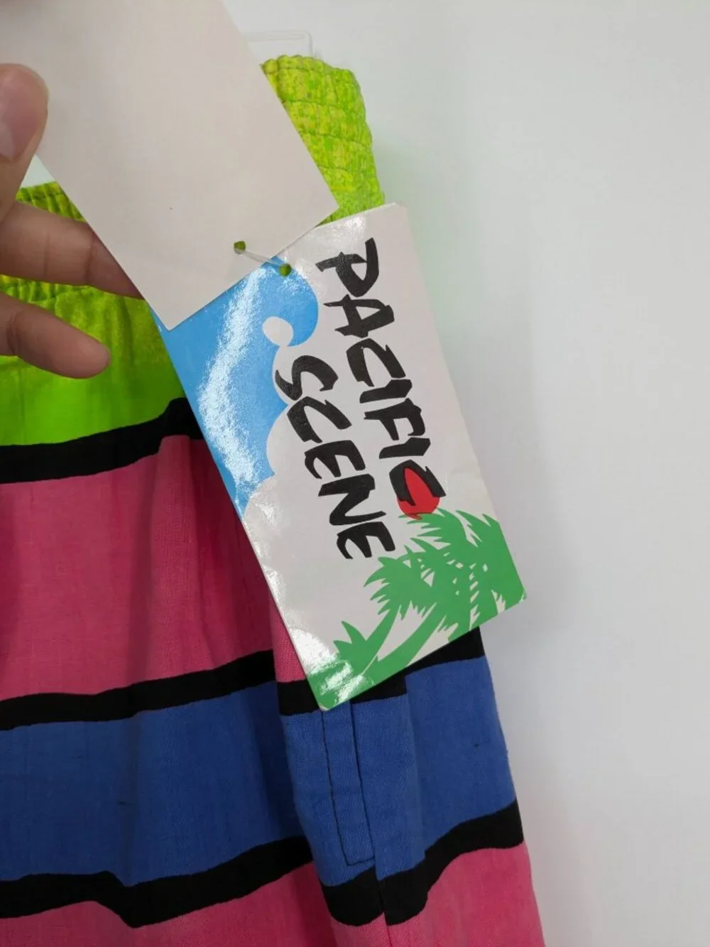 Vtg‎ Pacific Scene Neon Striped Swim Trunks Tropical Y2K Palm Beach Retro XLarge